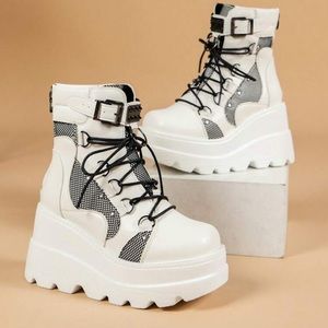 White combat style wedge boot